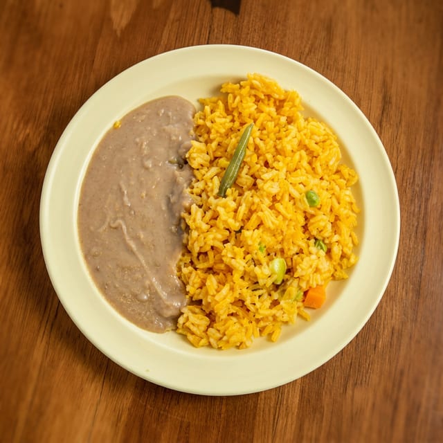Rice and Refried Beans.